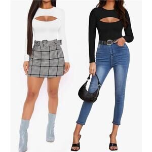 OQQ Cutout Bodysuit Long Sleeve Top Trendy Sexy Casual Party Club Size M